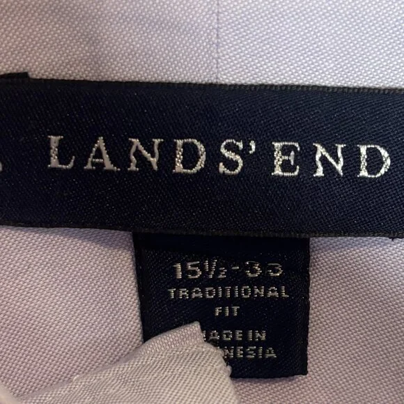 Land's End Button Down No Iron Pinpoint Oxford Purple Dress Shirt Men’s 15.5-33 - Picture 4 of 5